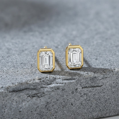 Bezel Set 2.00ct Emerald Cut Studs