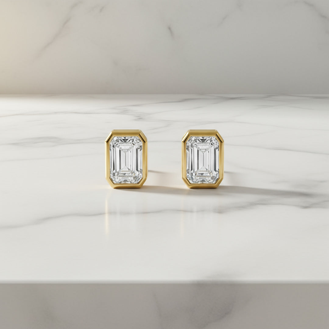 Bezel Set 2.00ct Emerald Cut Studs
