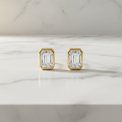 Bezel Set 2.00ct Emerald Cut Studs