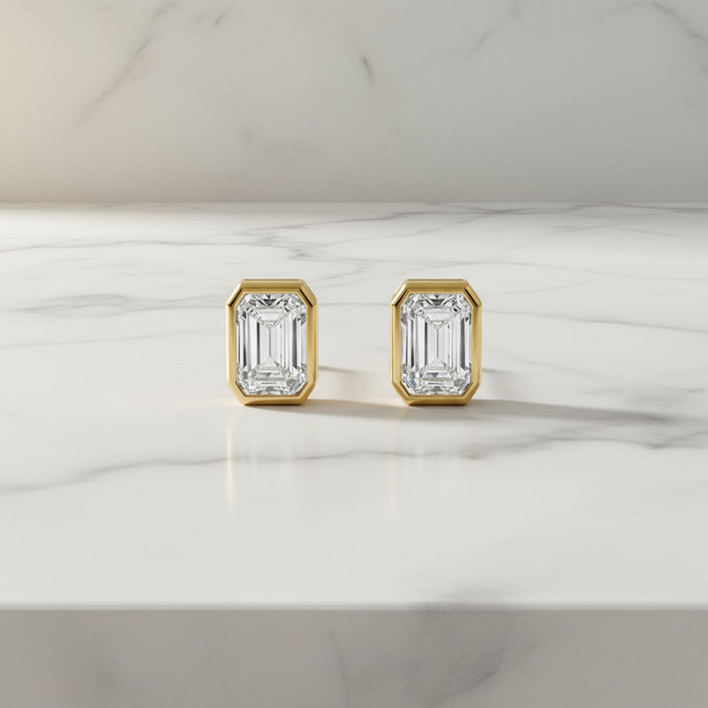 Bezel Set 2.00ct Emerald Cut Studs