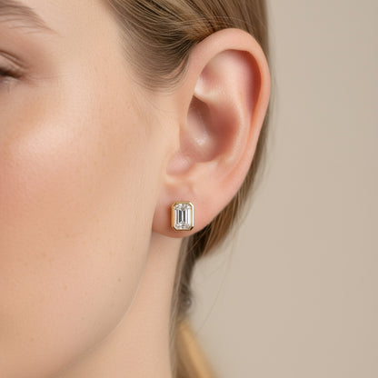Bezel Set 2.00ct Emerald Cut Studs
