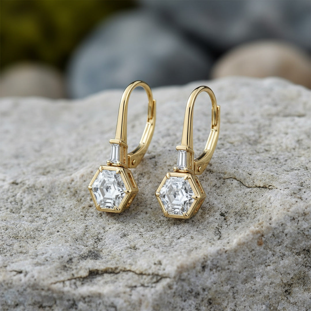 Hexagon Drop Leverback 2.00cts Diamond Earrings