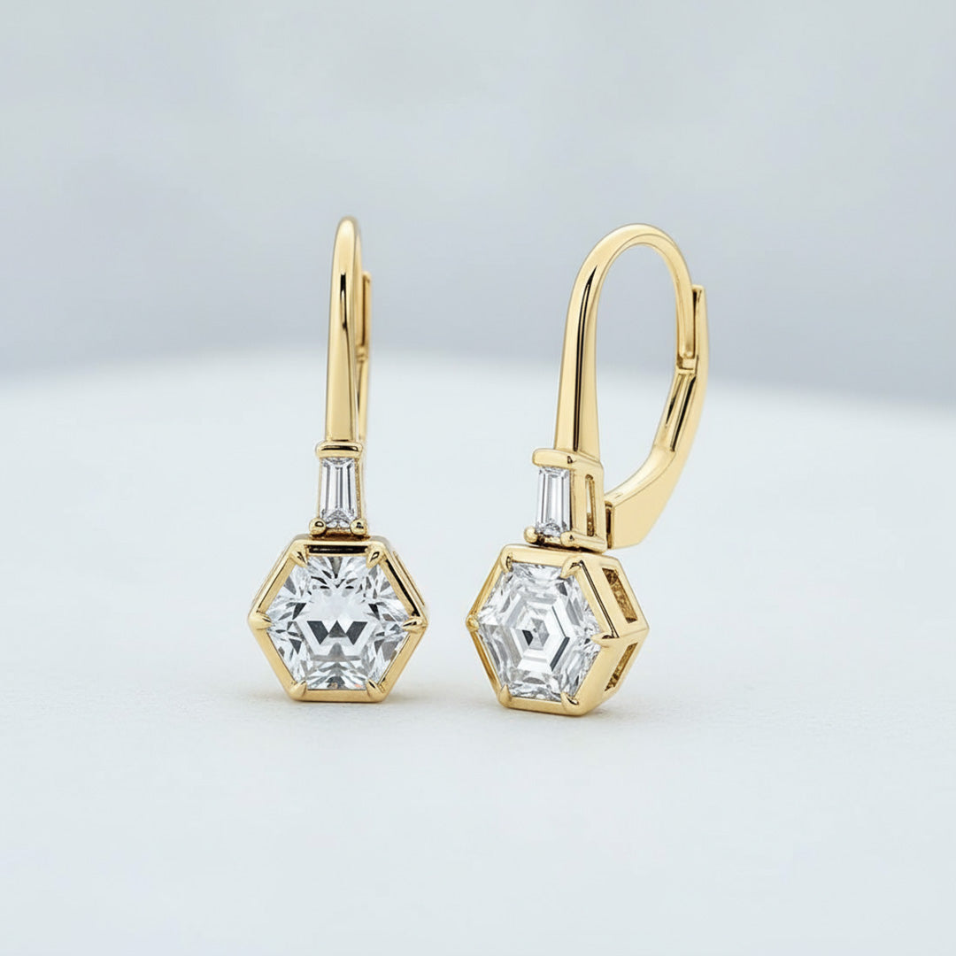 Hexagon Drop Leverback 2.00cts Diamond Earrings