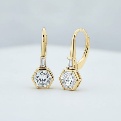 Hexagon Drop Leverback 2.00cts Diamond Earrings