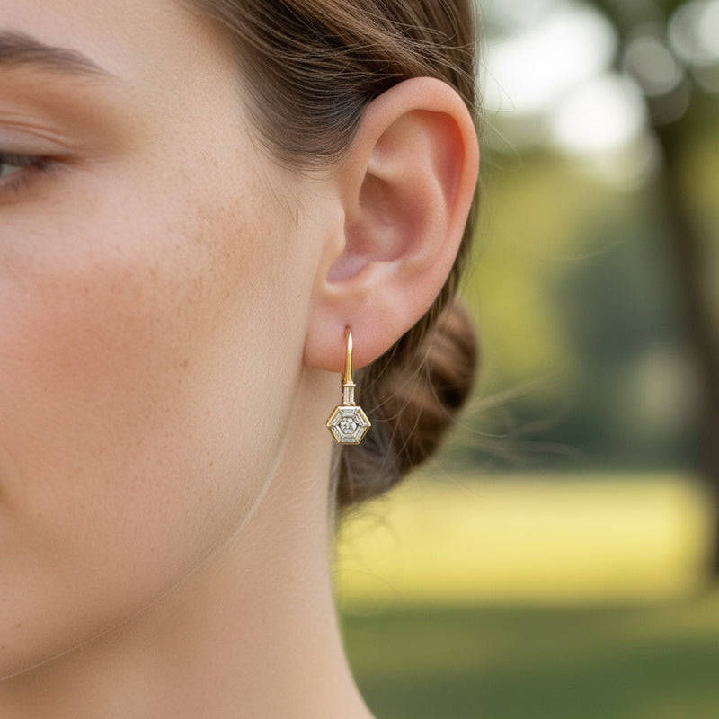 Hexagon Drop Leverback 2.00cts Diamond Earrings