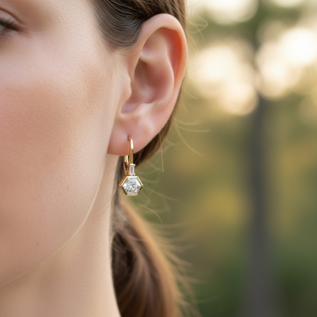 Hexagon Drop Leverback 2.00cts Diamond Earrings