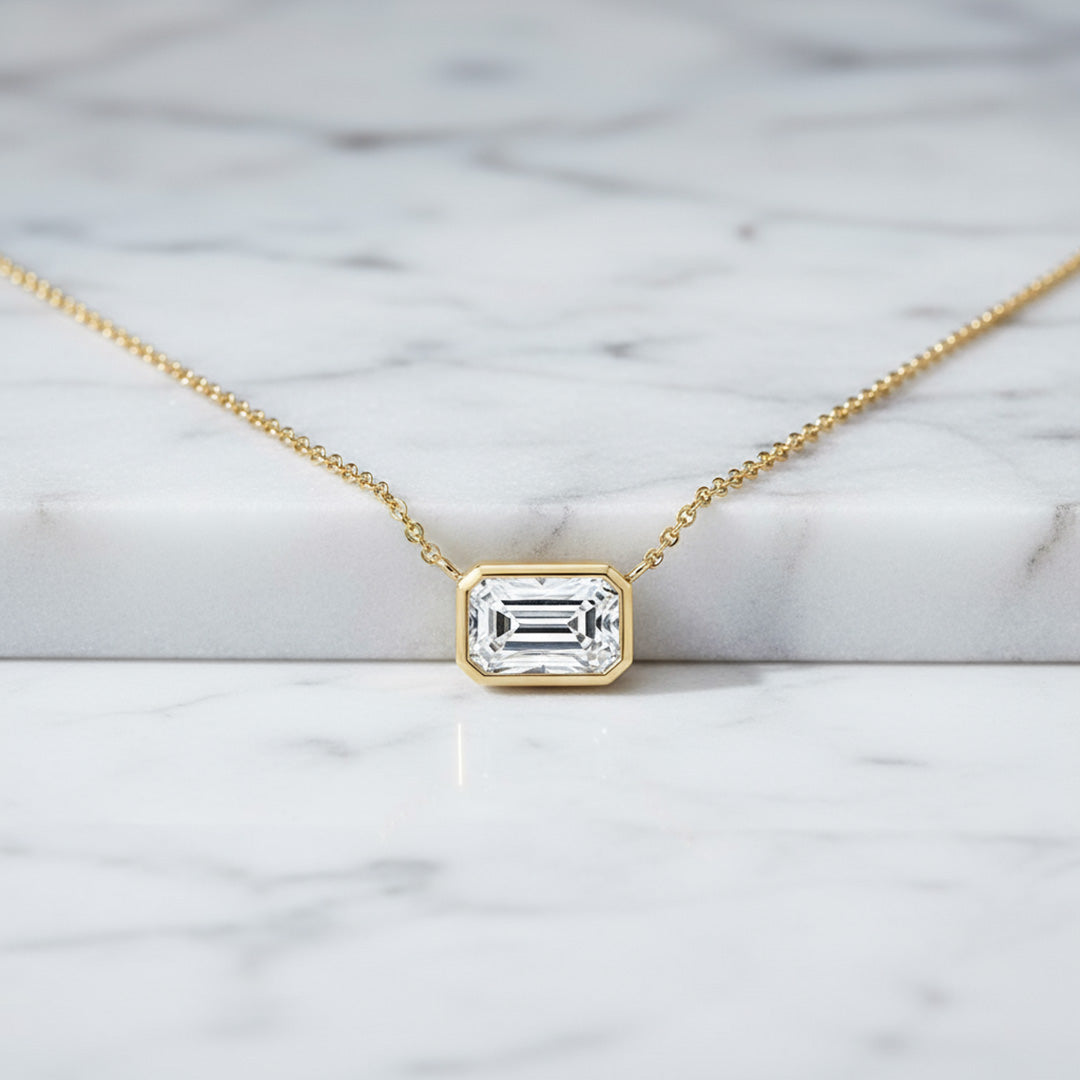 2.00ct Bezel Set Emerald Cut Necklace