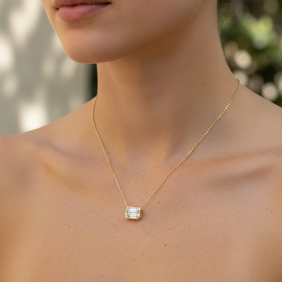 2.00ct Bezel Set Emerald Cut Necklace