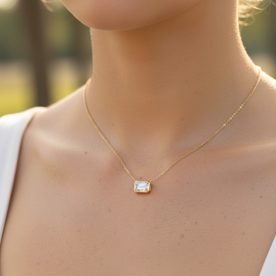 2.00ct Bezel Set Emerald Cut Necklace