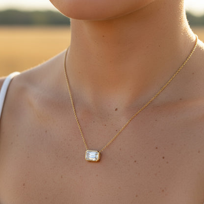 2.00ct Bezel Set Emerald Cut Necklace