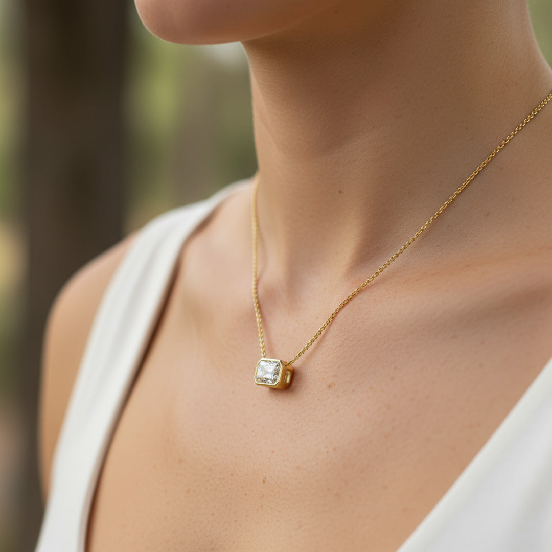 Bezel Set 2.00ct Radiant Cut Diamond Necklace