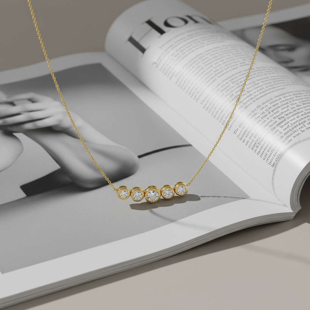 Bezel Set Round 5 Stone 1.00ct Necklace