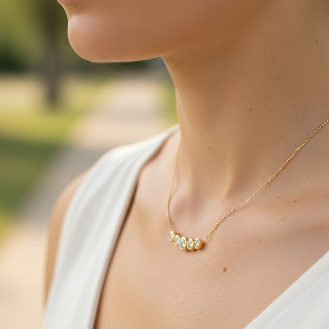 Bezel Set Round 5 Stone 1.00ct Necklace