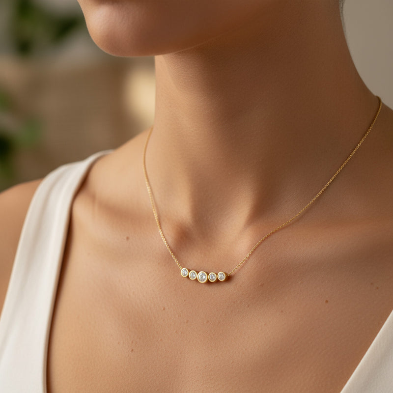 Bezel Set Round 5 Stone 1.00ct Necklace