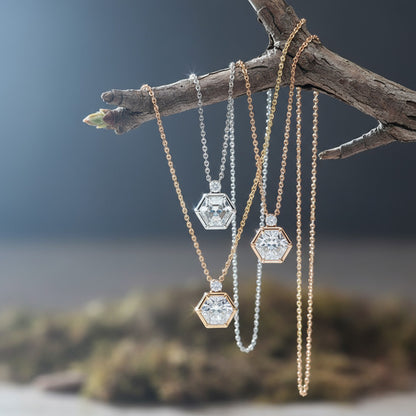 Hexagon Cut 1.00ct Diamond Pendant with Round Accent