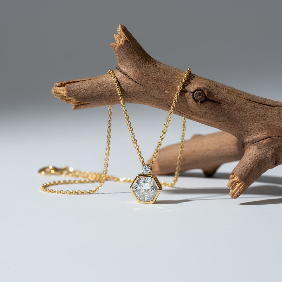 Hexagon Cut 1.00ct Diamond Pendant with Round Accent