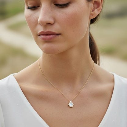 Hexagon Cut 1.00ct Diamond Pendant with Round Accent