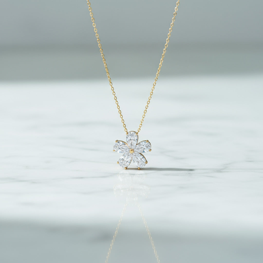 2.30ct 5 Stone Pear Shaped Flower Necklace