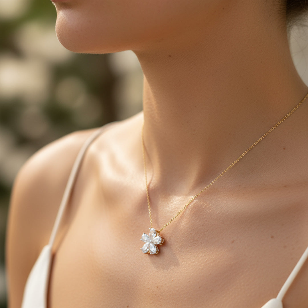 2.30ct 5 Stone Pear Shaped Flower Necklace