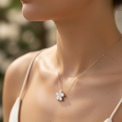 2.30ct 5 Stone Pear Shaped Flower Necklace