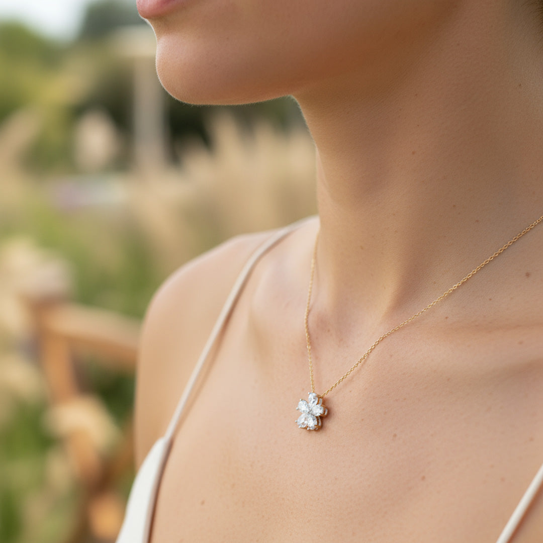 2.30ct 5 Stone Pear Shaped Flower Necklace