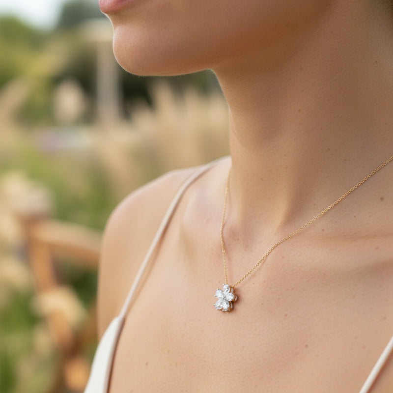 2.30ct 5 Stone Pear Shaped Flower Necklace