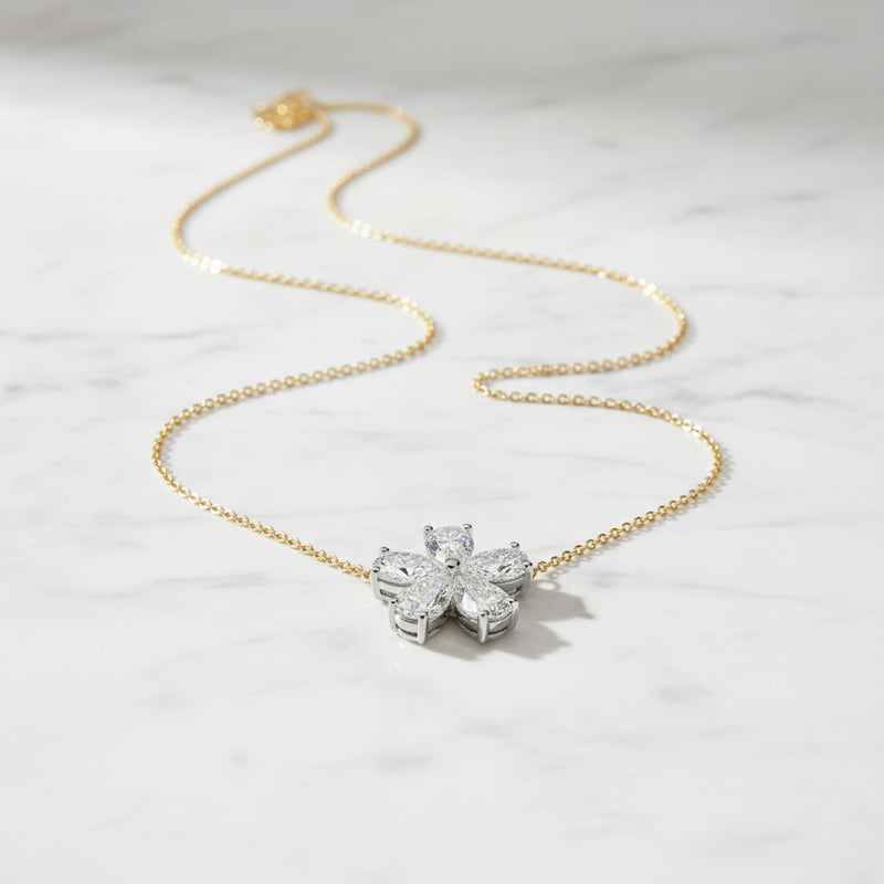 2.30ct 5 Stone Pear Shaped Flower Necklace