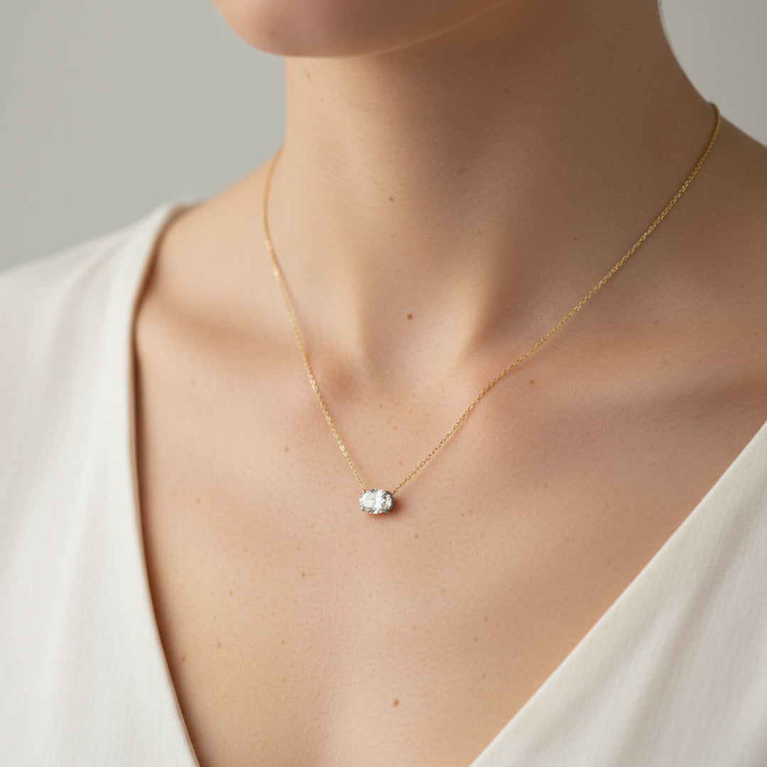 Oval Shaped Solitaire Necklace