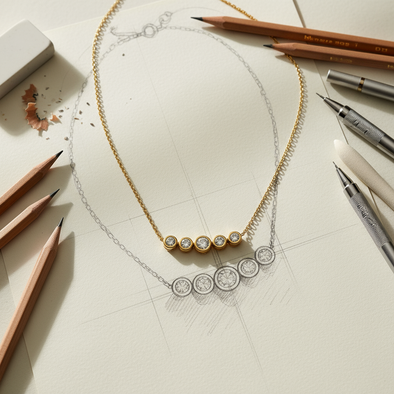 Bezel Set Round 5 Stone 1.00ct Necklace