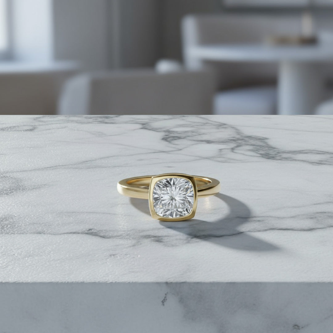 Bezel Set 2.00ct Cushion Cut Diamond Ring