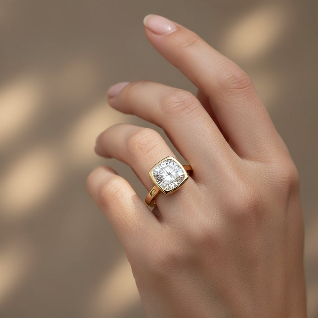 Bezel Set 2.00ct Cushion Cut Diamond Ring