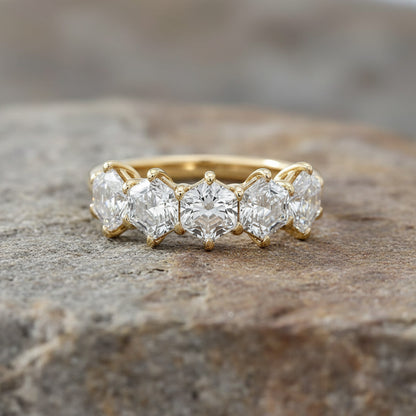 14KY 5 Stone Hexagon Cut Diamond Ring