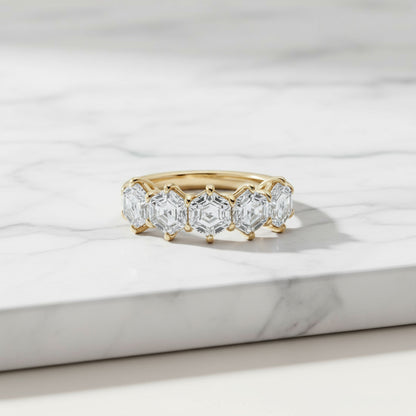 14KY 5 Stone Hexagon Cut Diamond Ring