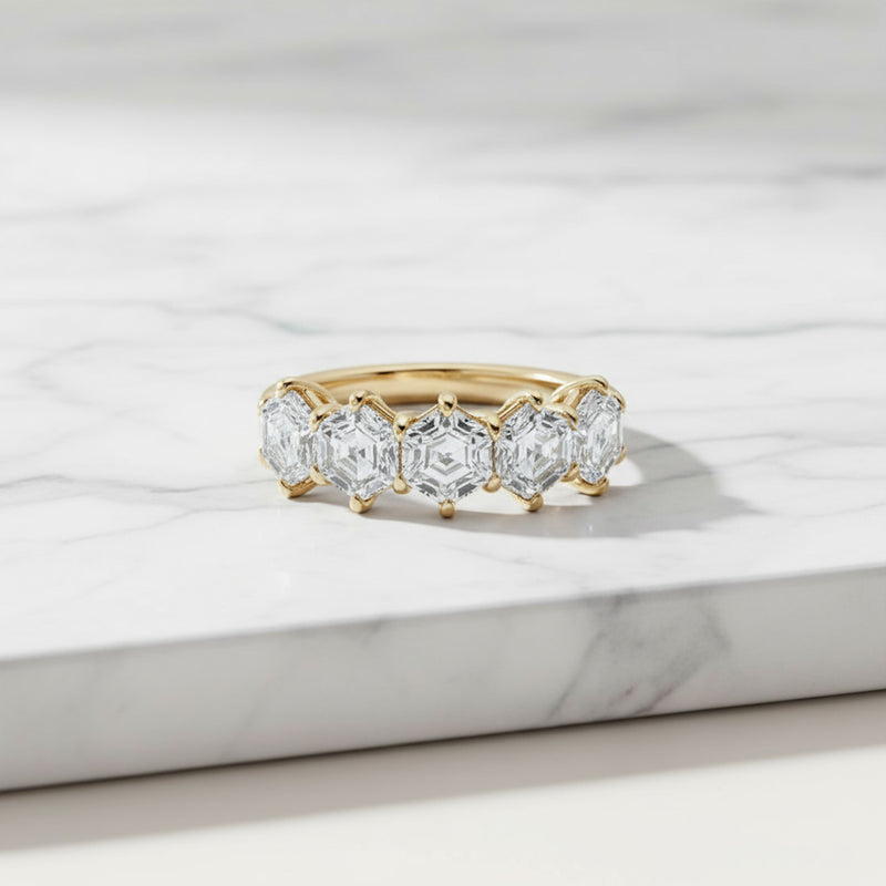 14KY 5 Stone Hexagon Cut Diamond Ring