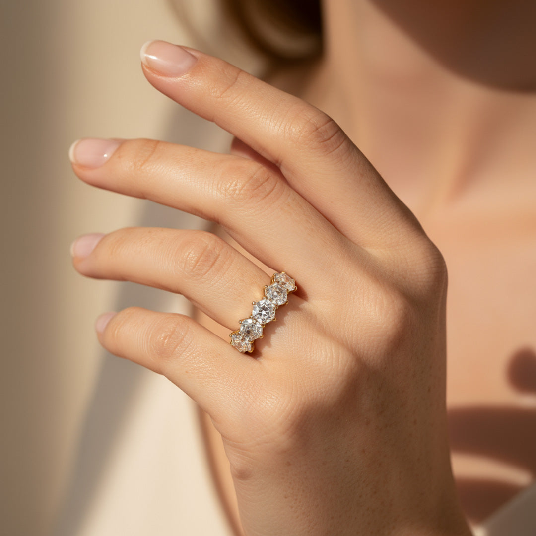 14KY 5 Stone Hexagon Cut Diamond Ring