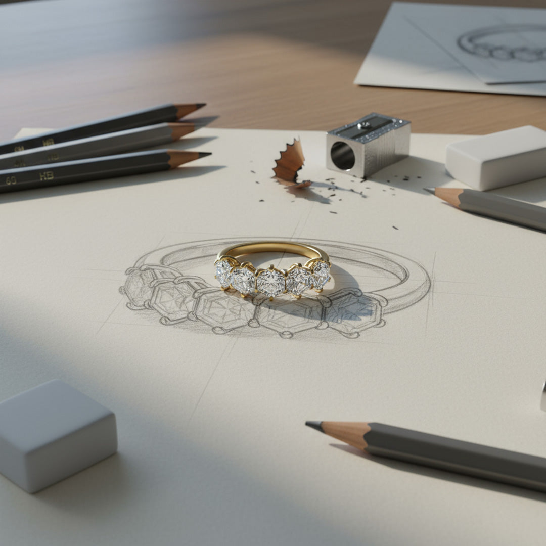 14KY 5 Stone Hexagon Cut Diamond Ring