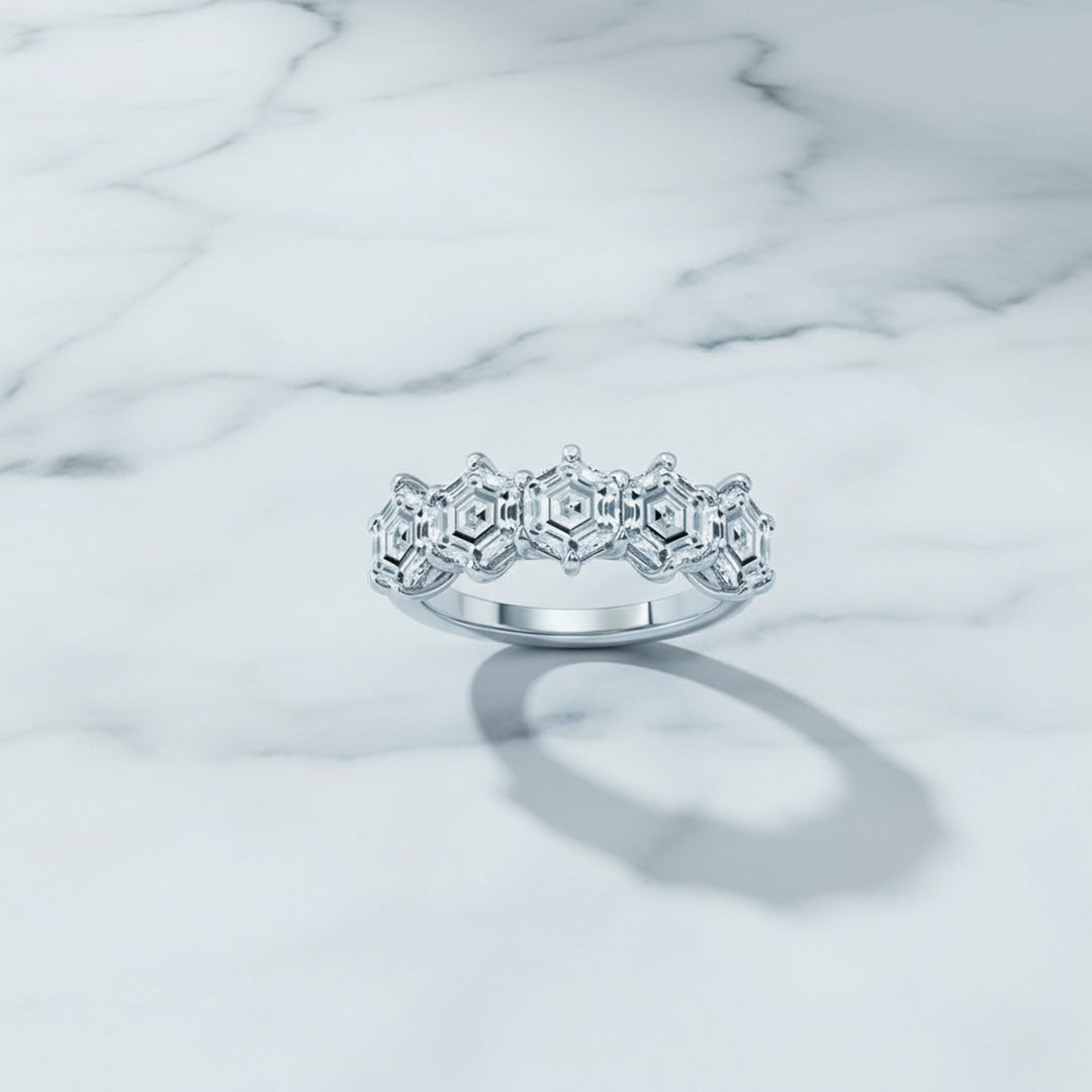 14KY 5 Stone Hexagon Cut Diamond Ring