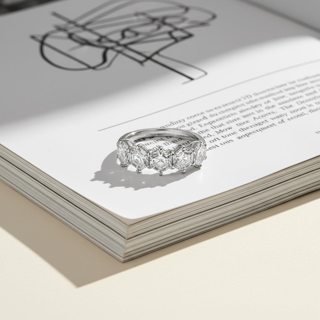14KY 5 Stone Hexagon Cut Diamond Ring