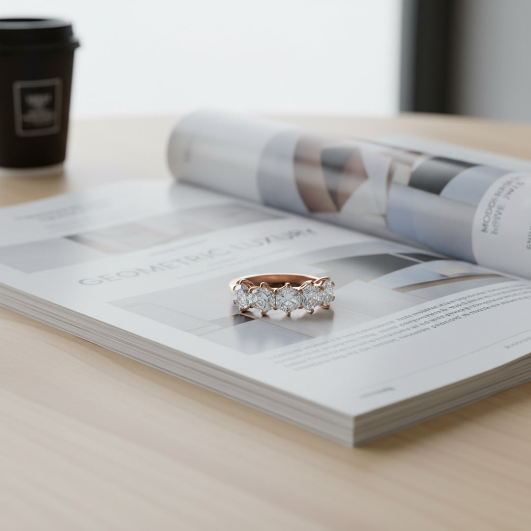 14KY 5 Stone Hexagon Cut Diamond Ring