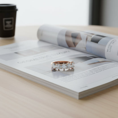 14KY 5 Stone Hexagon Cut Diamond Ring