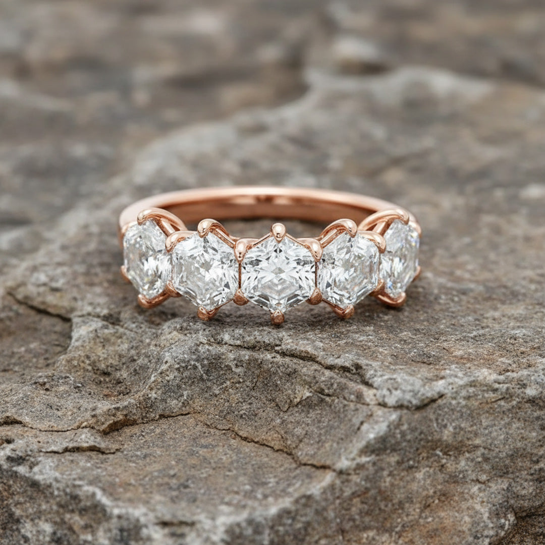 14KY 5 Stone Hexagon Cut Diamond Ring