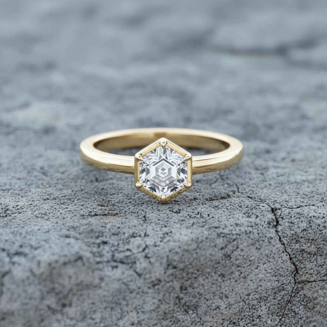 Hexagon 2.00ct Diamond Solitaire Ring with Underhalo