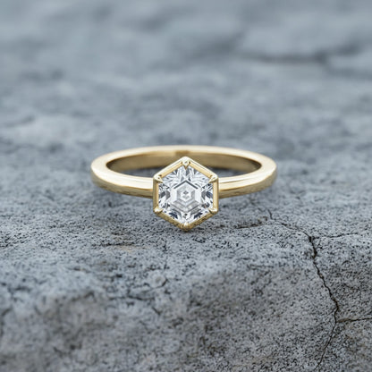 Hexagon 2.00ct Diamond Solitaire Ring with Underhalo