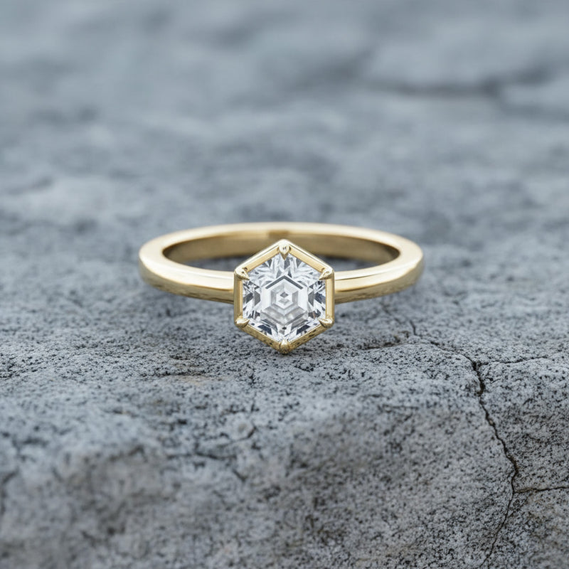 Hexagon 2.00ct Diamond Solitaire Ring with Underhalo