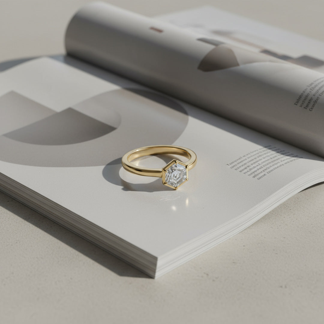 Hexagon 1.00ct  Diamond solitaire ring