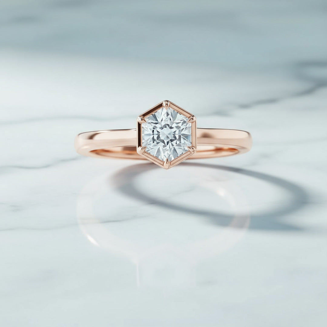 Hexagon 2.00ct Diamond Solitaire Ring with Underhalo