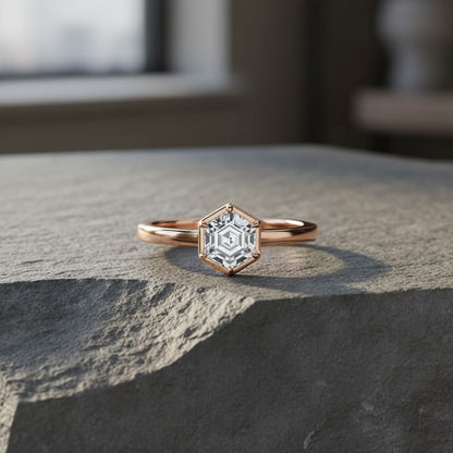 Hexagon 2.00ct Diamond Solitaire Ring with Underhalo