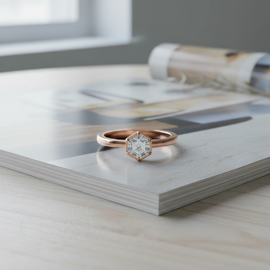 Hexagon 1.00ct  Diamond solitaire ring