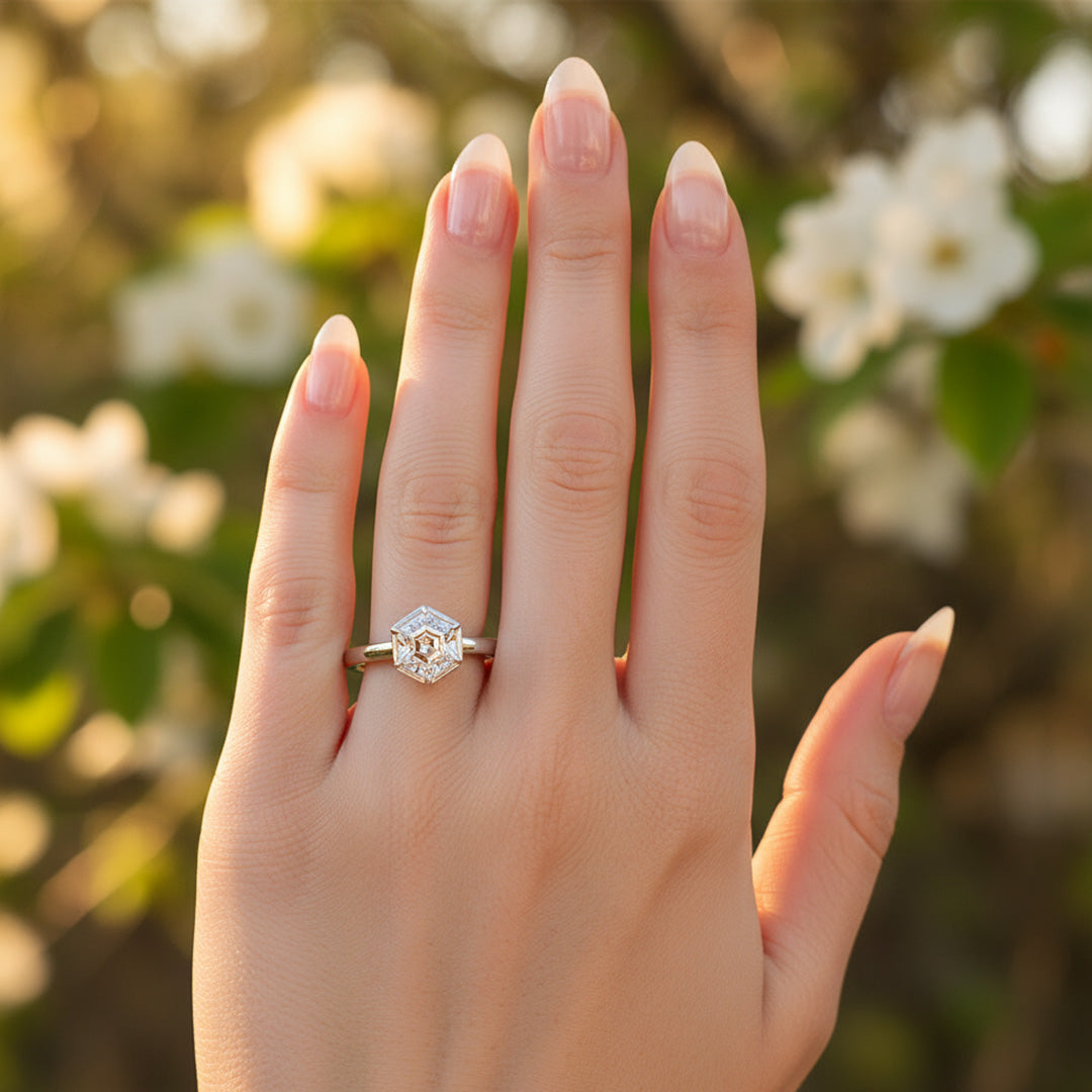 Hexagon 1.00ct  Diamond solitaire ring