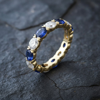 'Erica' Oval Cut Sapphire and Diamond Eternity Wedding Band